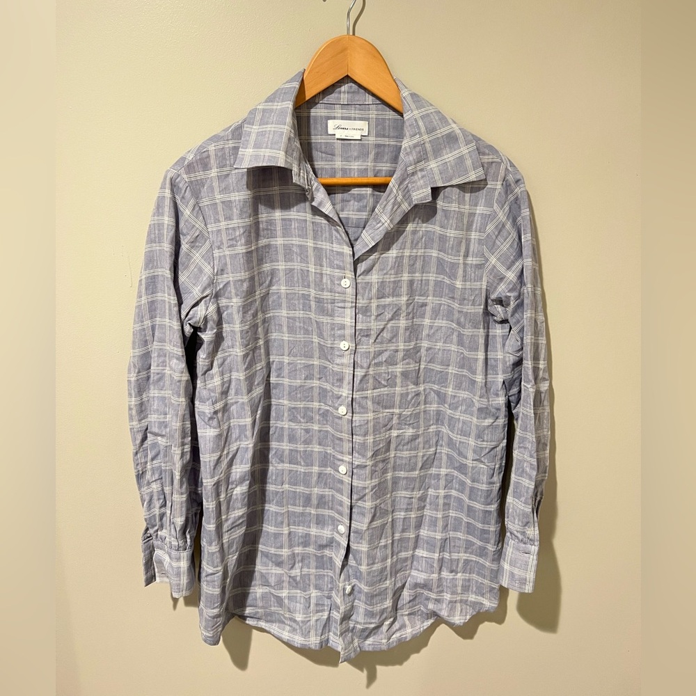 Lovers + Friends Oversized Blue & White Plaid Button Down Shirt